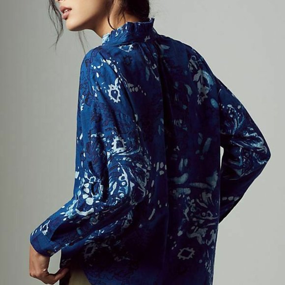 Anthropologie Pilcro The Tavi Ruffled Buttondown Top Shirt Size XSMALL BLUE - Picture 2 of 11